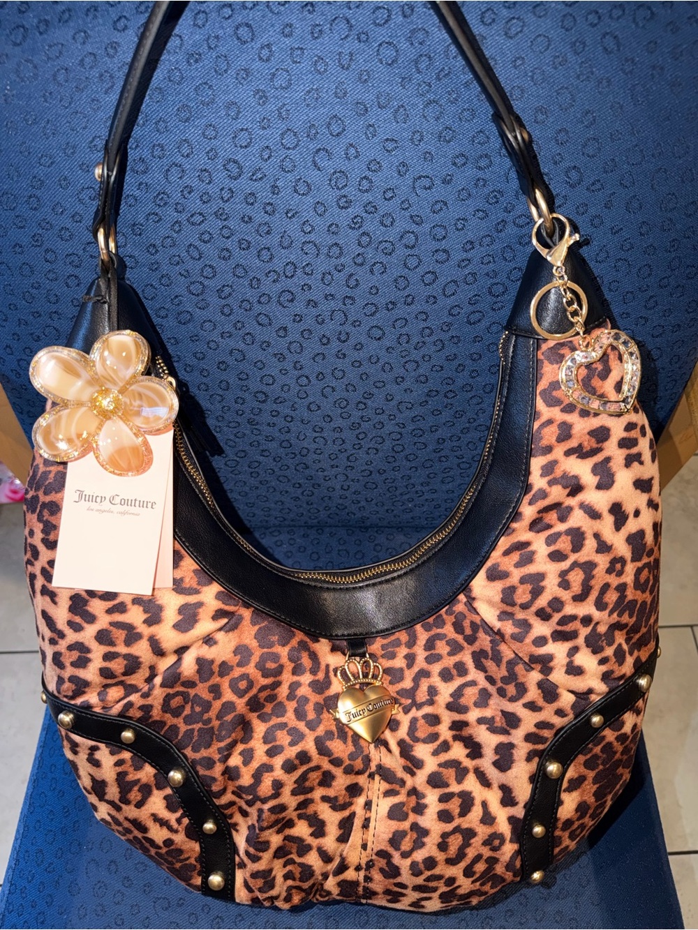 Juicy Couture Leopard-Print Shoulder Bag with Black Trim